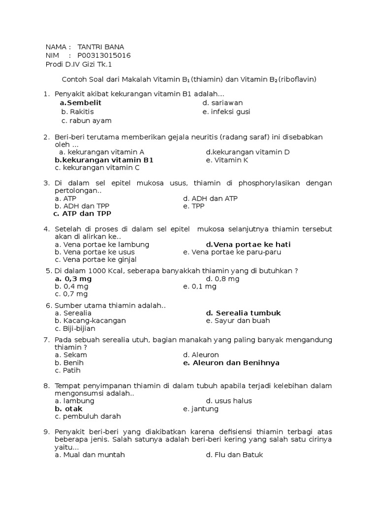 Contoh Soal Ttg Vitamin B1b2