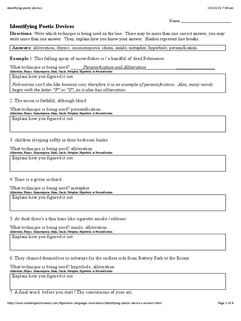 Identifying Poetic Devices 7 Ans Version 1 Metaphor Rhyme