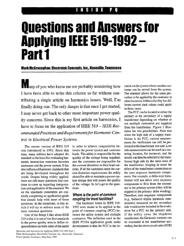 IEEE 519-1992 Application Q&A Guide | PDF