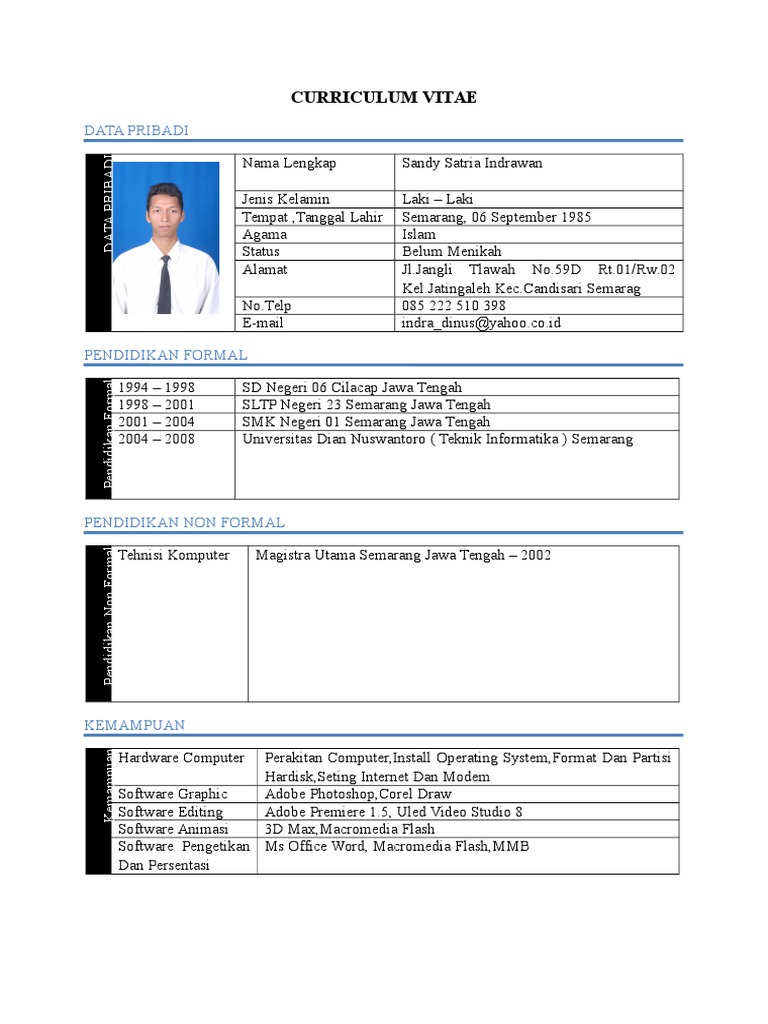 Contoh Daftar Riwayat Hidup