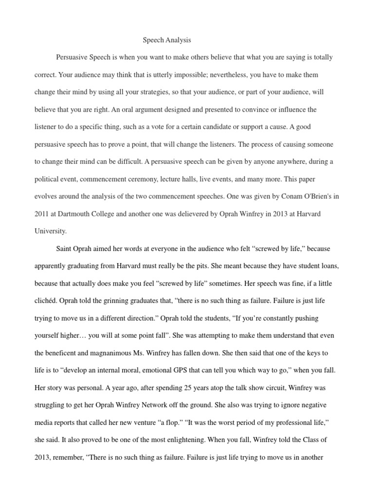 Speech Analysis Pdf Public Speaking Oprah Winfrey