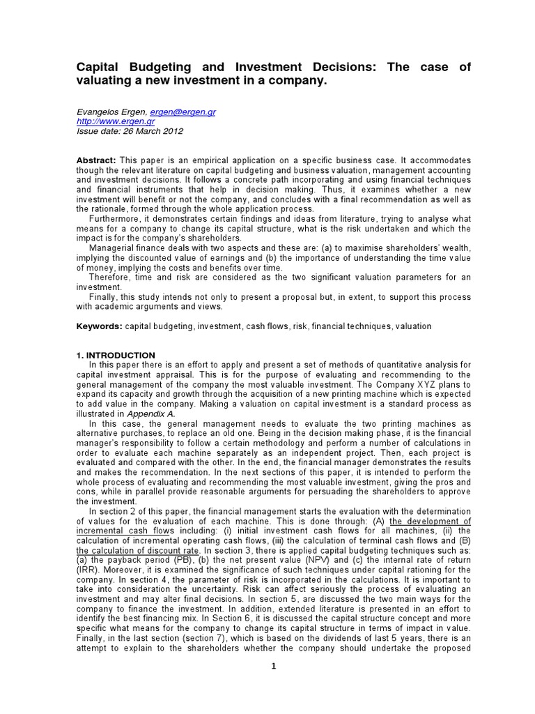 Capital Budgeting for Investment Decisions | PDF