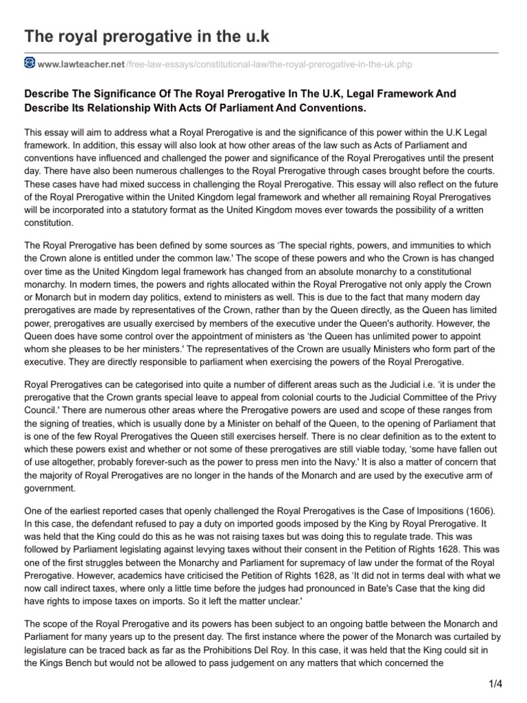 Understanding the UK Royal Prerogative | PDF | The Crown | Monarchy