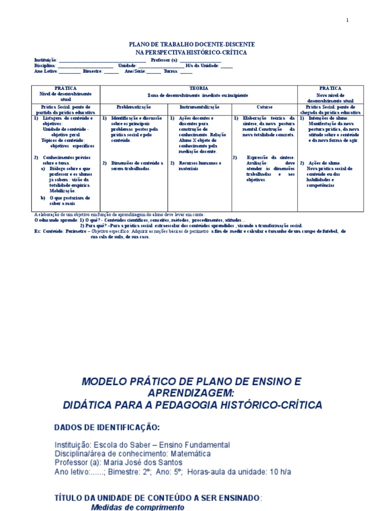 Plano de Aula: Pedagogia Histórico-Crítica | PDF | Lição | Aprendizado