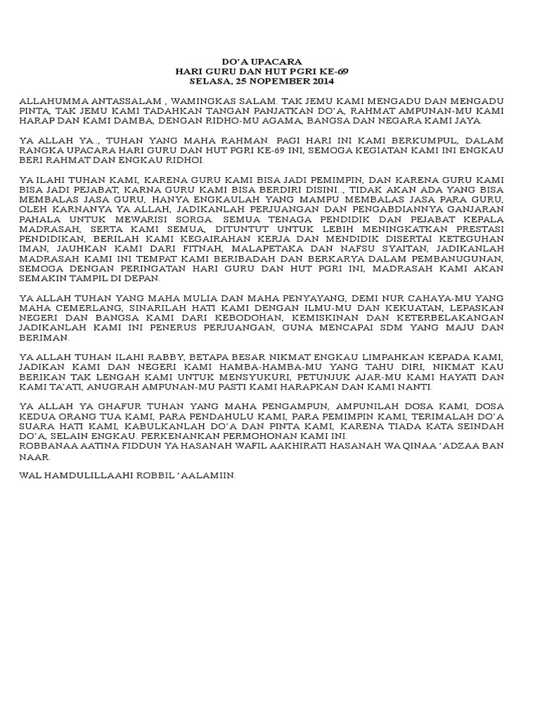 Doa Peringatan Hari Guru Nasional PDF