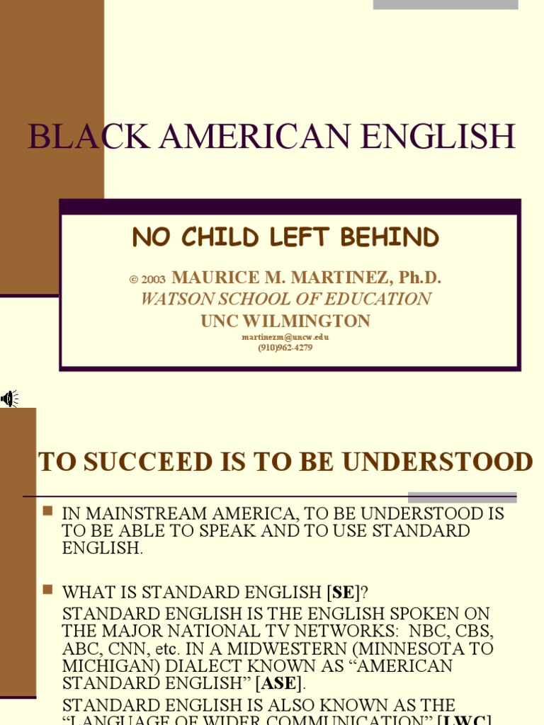 Black American English PDF English Language Human Communication