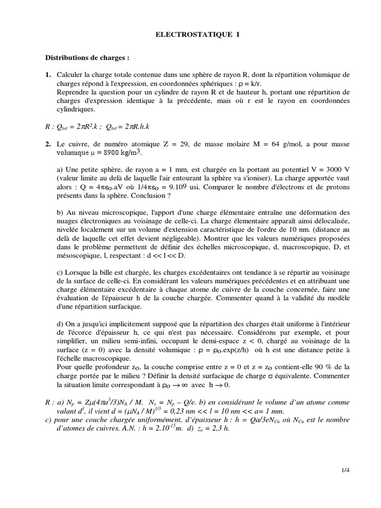 Force Et Champ électrostatique Exercices Corrigés 1ère S Pdf