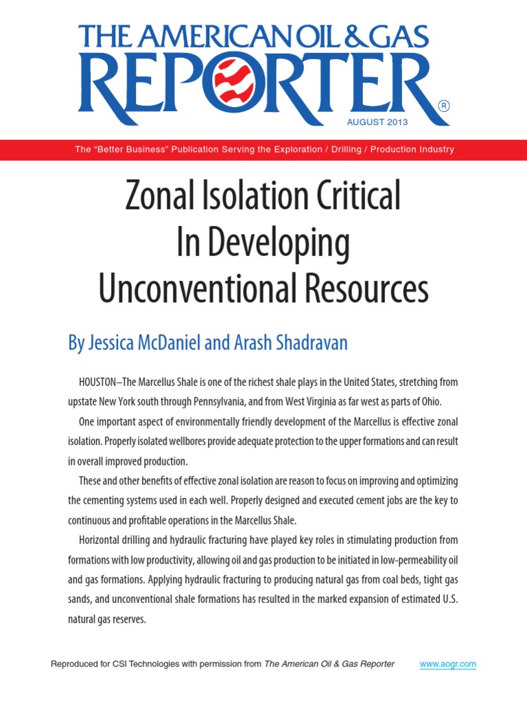 Zonal Isolation Critical In Developing Unconventional Resources