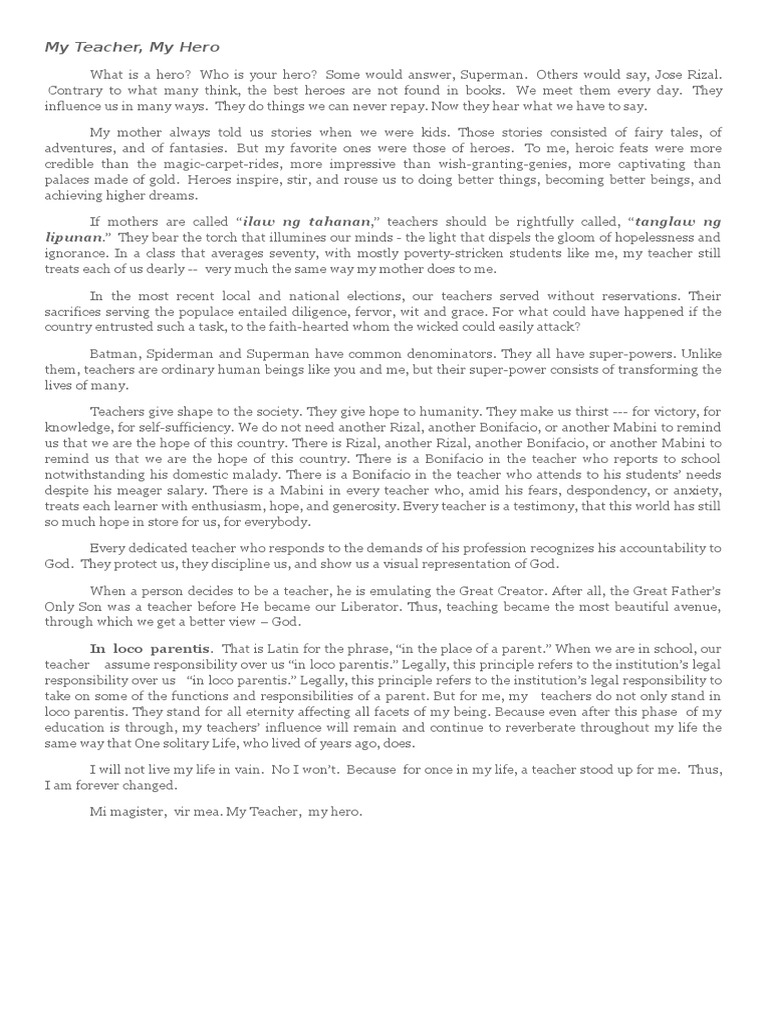 Teacher is a hero essay picture