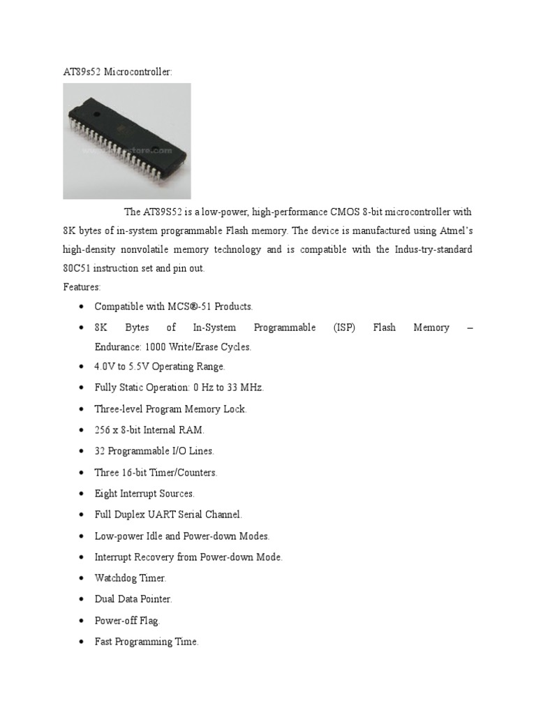 AT89s52 Microcontroller | PDF | Microcontroller | Random Access Memory