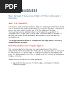 Mis & E Business: Basic Concept of Computers, History of MIS and Concepts of Database