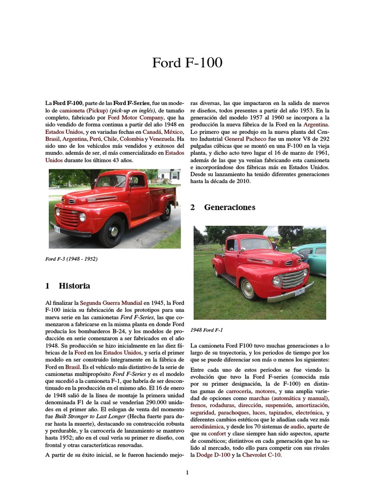 Ficha Técnica Ford F-100: Modelos y Medidas | PDF | Ford F Series