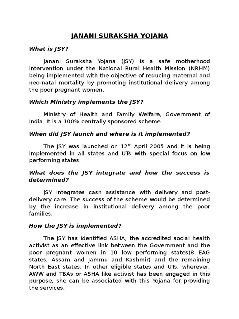 Janani Suraksha Yojana | Download Free PDF | Health Economics | Health ...