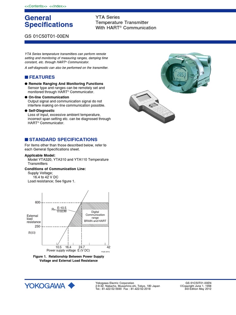 General Specifications - YTA110 Temperature Transmitter HART ...