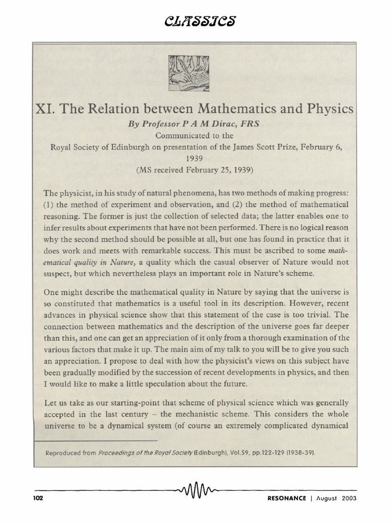 XI. The Relation Between Mathematics and Physics B y Professor P A M
