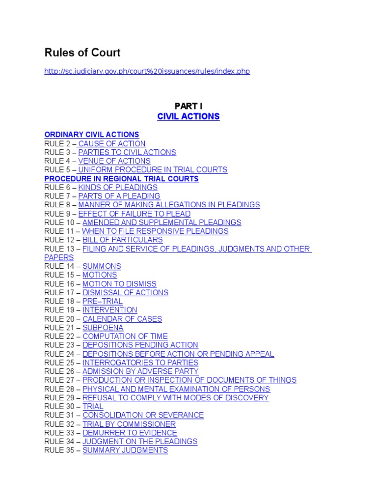 A Comprehensive Collection of the Rules of Procedure for Civil