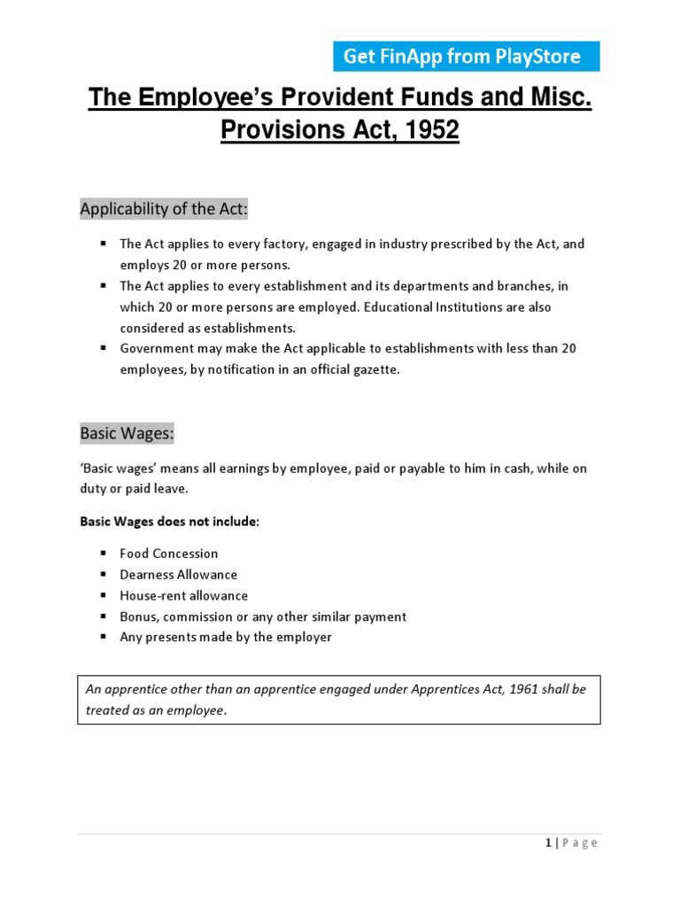 EPF Act 1952: Key Provisions Summary | PDF | Pension | Employment