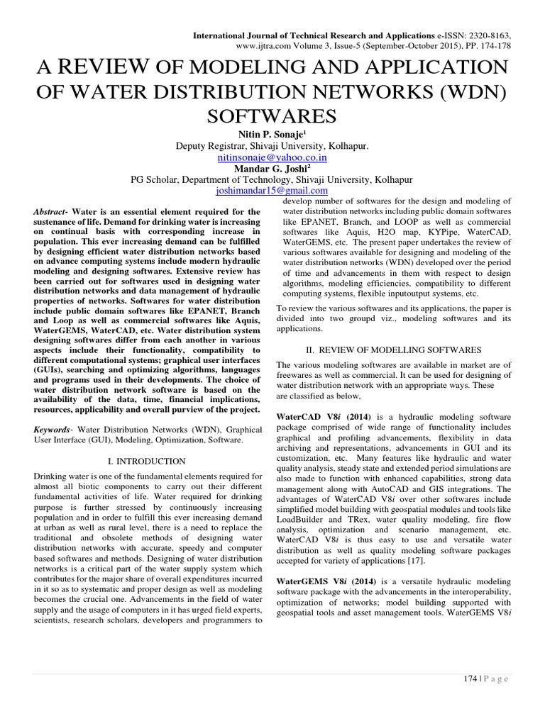 A Review of Modeling and Application of Water Distribution Networks ...