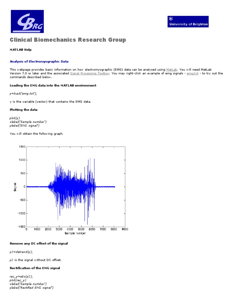 MatLab Help - EMG Analysis | PDF | Electromyography | Signal Processing
