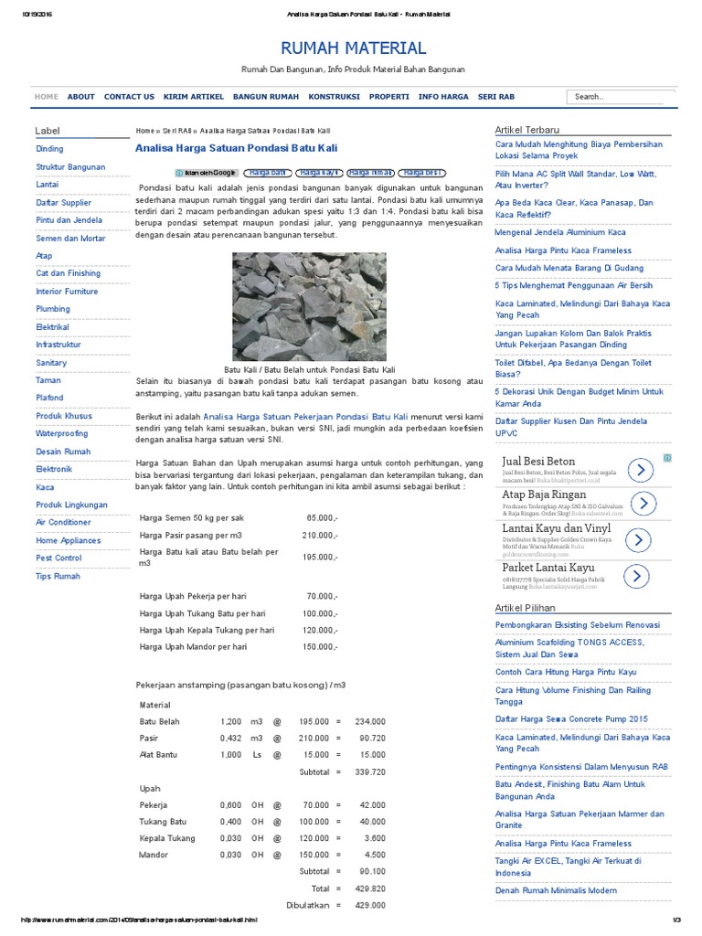 Analisa Harga Satuan Pondasi Batu Kali Rumah Material - vrogue.co