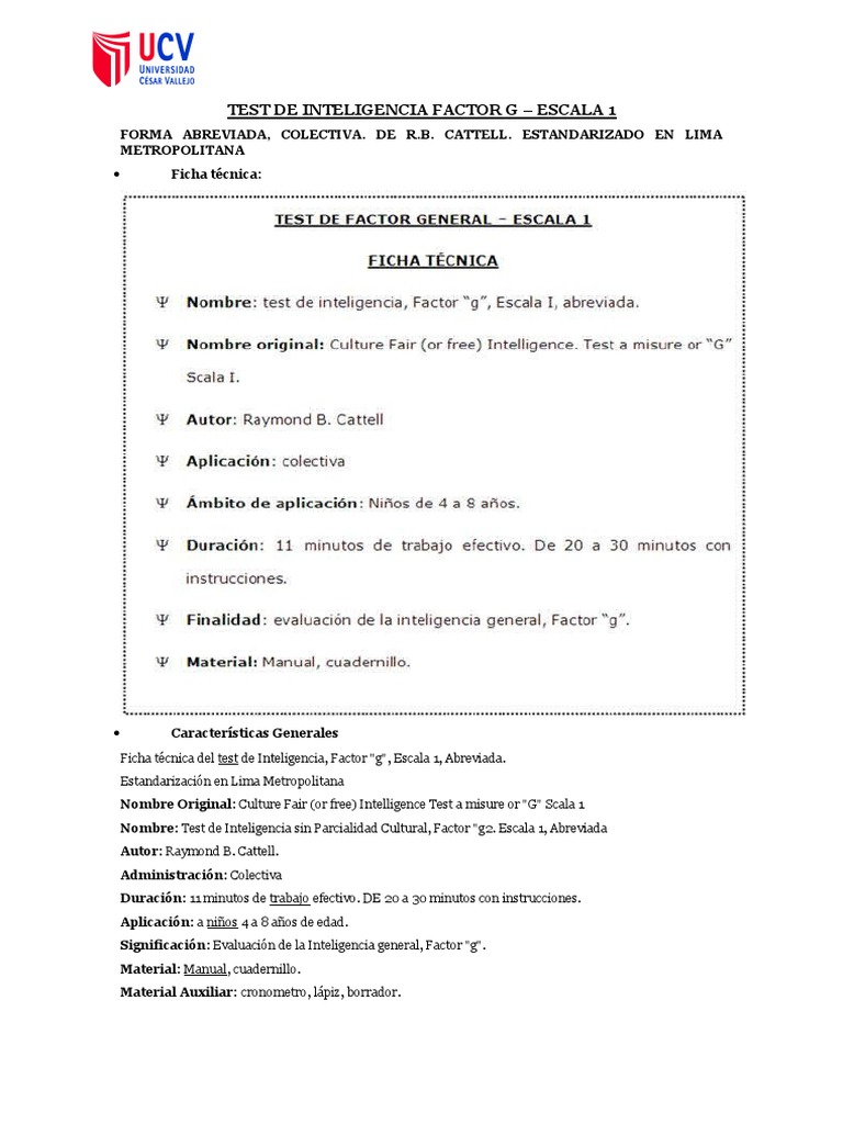 Test de Inteligencia Factor G de Cattell | PDF | Cociente de ...