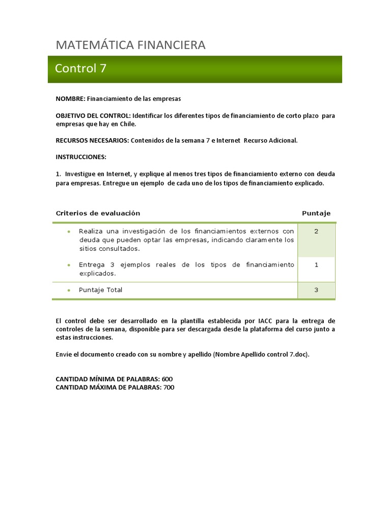 Control Semana 7 Matematica Financiera | PDF | Finanzas y dinero