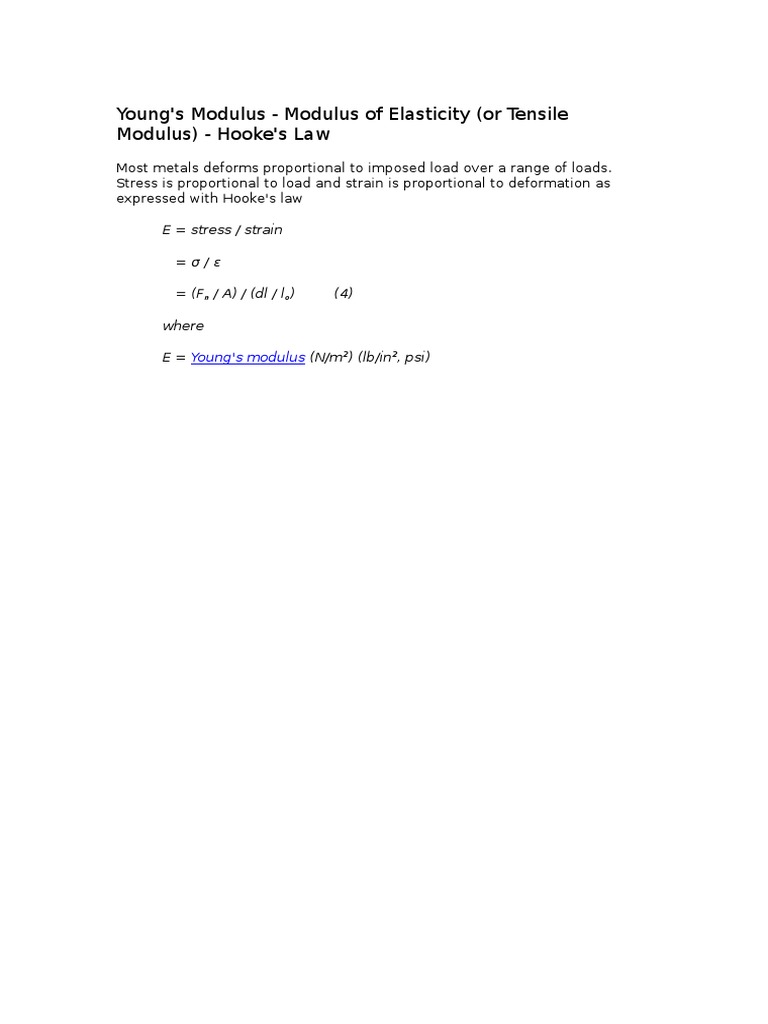 Young's Modulus - Modulus of Elasticity (Or Tensile Modulus) - Hooke's ...