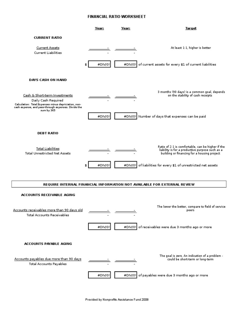 Nonprofit Financial Ratios Worksheet PDF Fundraising Nonprofit