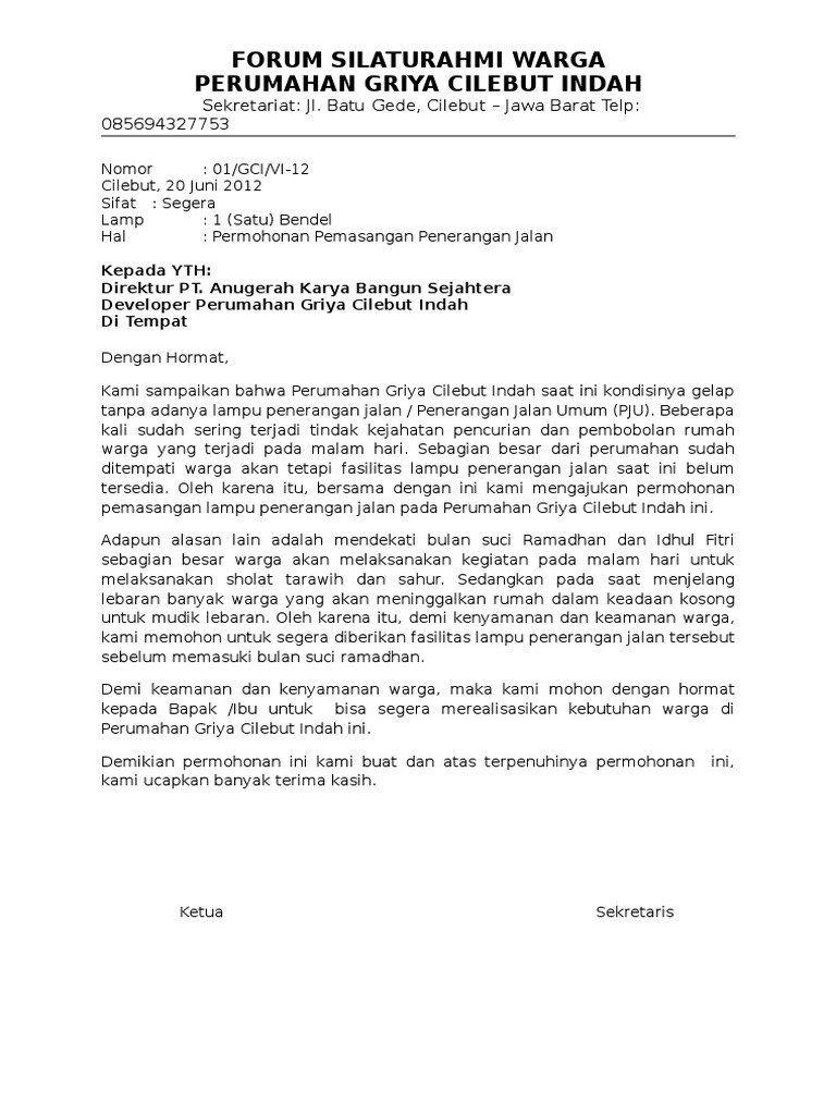 Contoh Surat Permohonan Penerangan Jalan Umum Pdf
