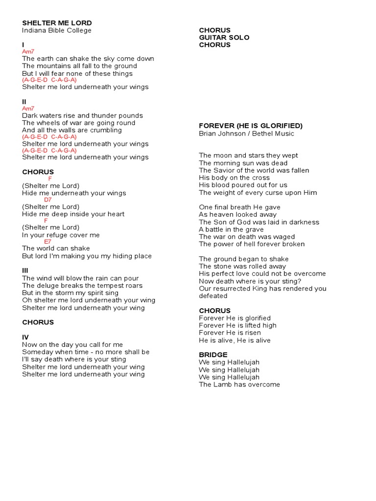 Shelter Me Lord Chorus Guitar Solo Chorus PDF