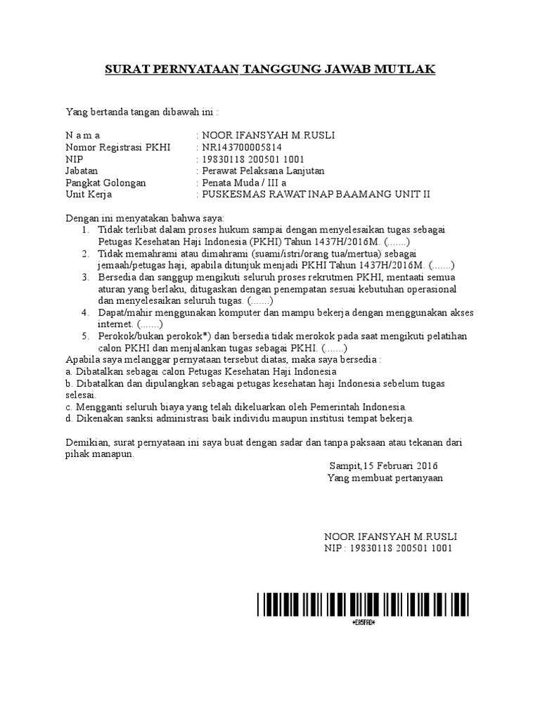 Surat Pernyataan Tanggung Jawab Mutlak