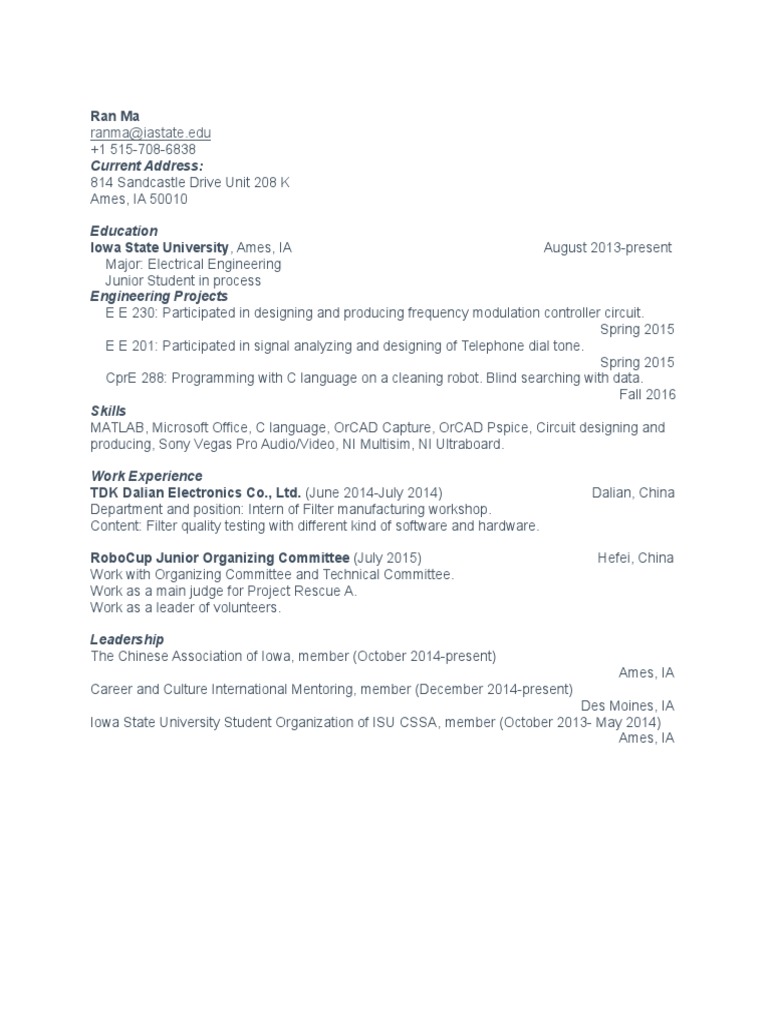 Electrical Engineering Student Profile | PDF