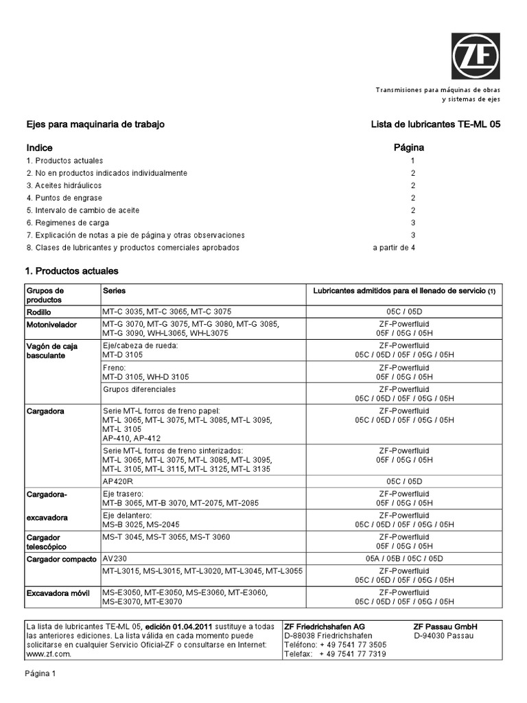 Eje Delantero JD TE ML 05 Es0701 PDF Lubricante Aceites
