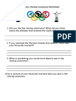 Rio Olympics Closing Ceremony Worksheet