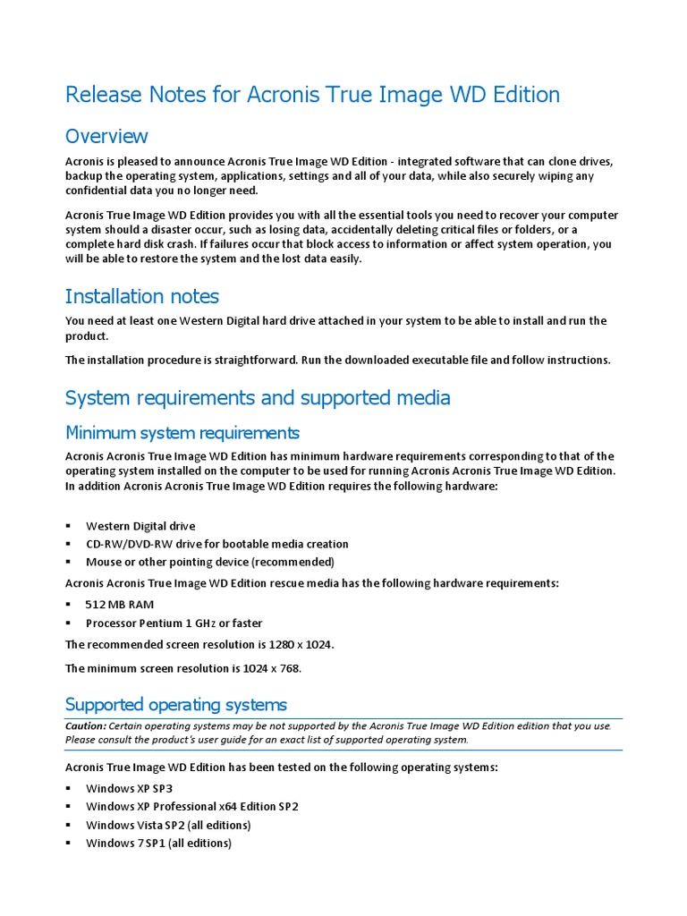 Acronis True Image Wd Edition Release Notes 5932 5941 Solid State Drive Booting