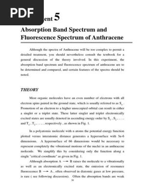 Exp 5 Absorption Band Spectrum And Fluorescence Spectrum Of Anthracene Pdf Fluorescence Spectroscopy Fluorescence