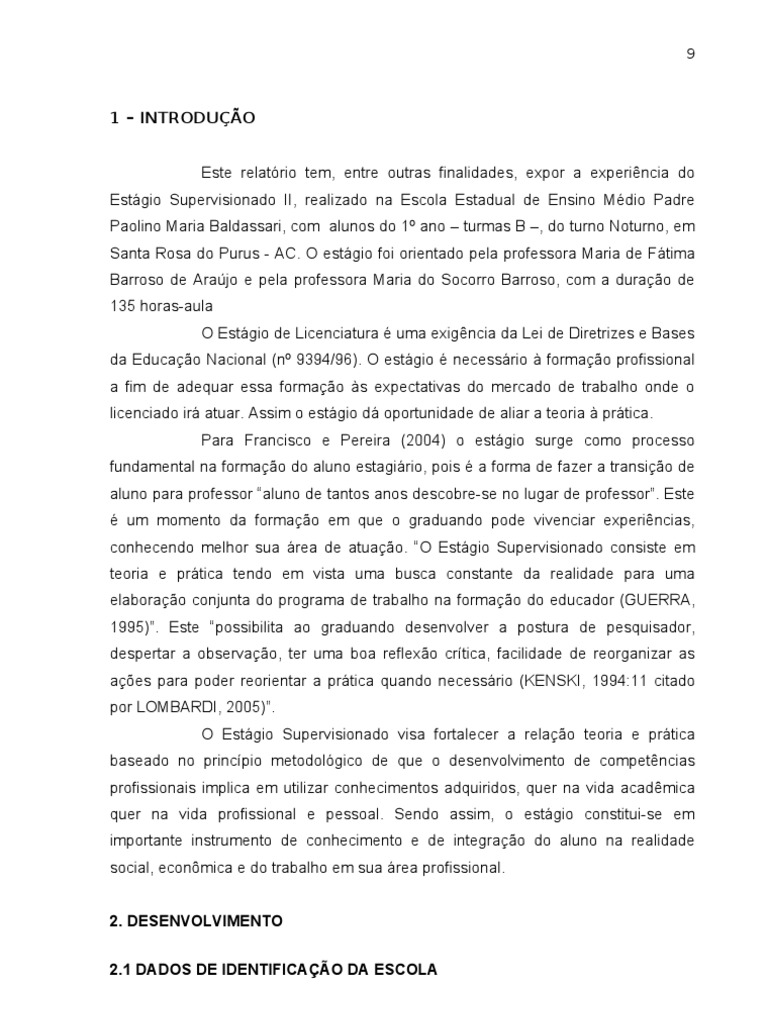 Relatorio De Estagio Educação Infantil Cruzeiro Do Sul