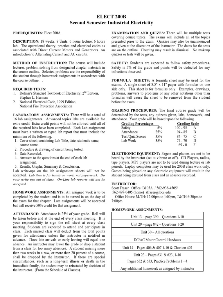 Elect 200B Second Semester Industrial Electricity PDF Series And