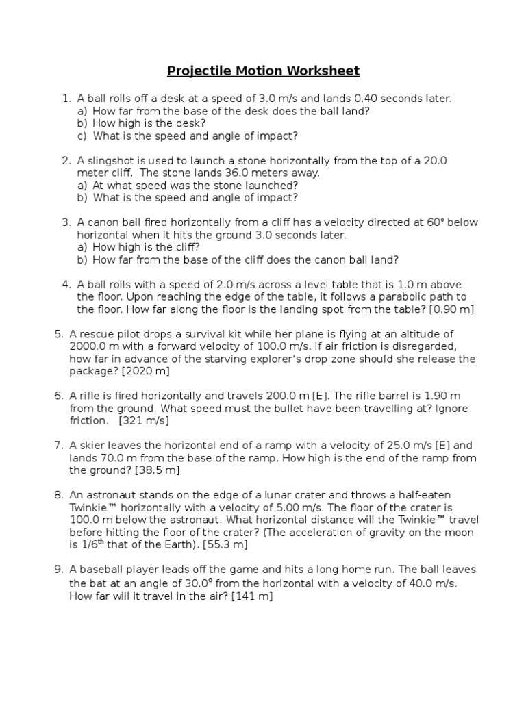 Projectile Motion Worksheet   PDF  Rifle  Speed With Regard To Projectile Motion Worksheet Answers