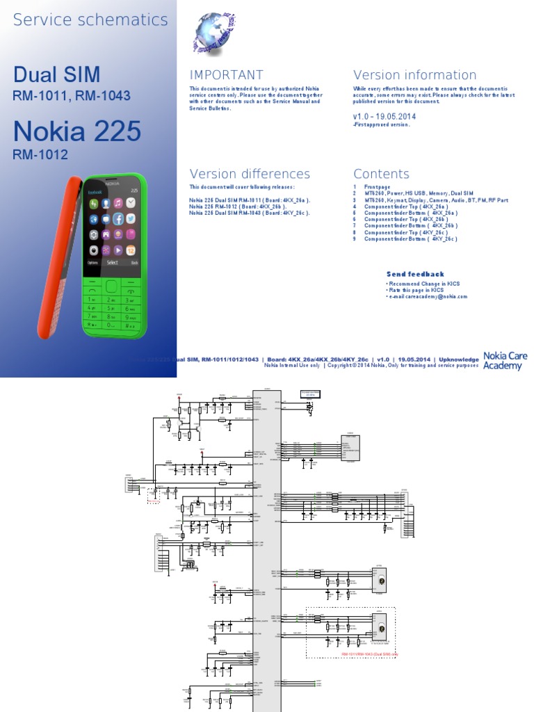 Nokia 225 Dual SIM RM-1011 1012 1043 Service Schematics V1.0 | PDF.