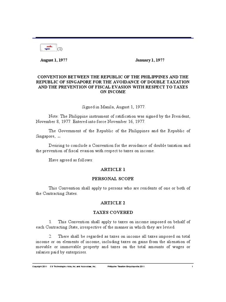 RPSingapore Tax Treaty PDF Royalty Payment Permanent Establishment