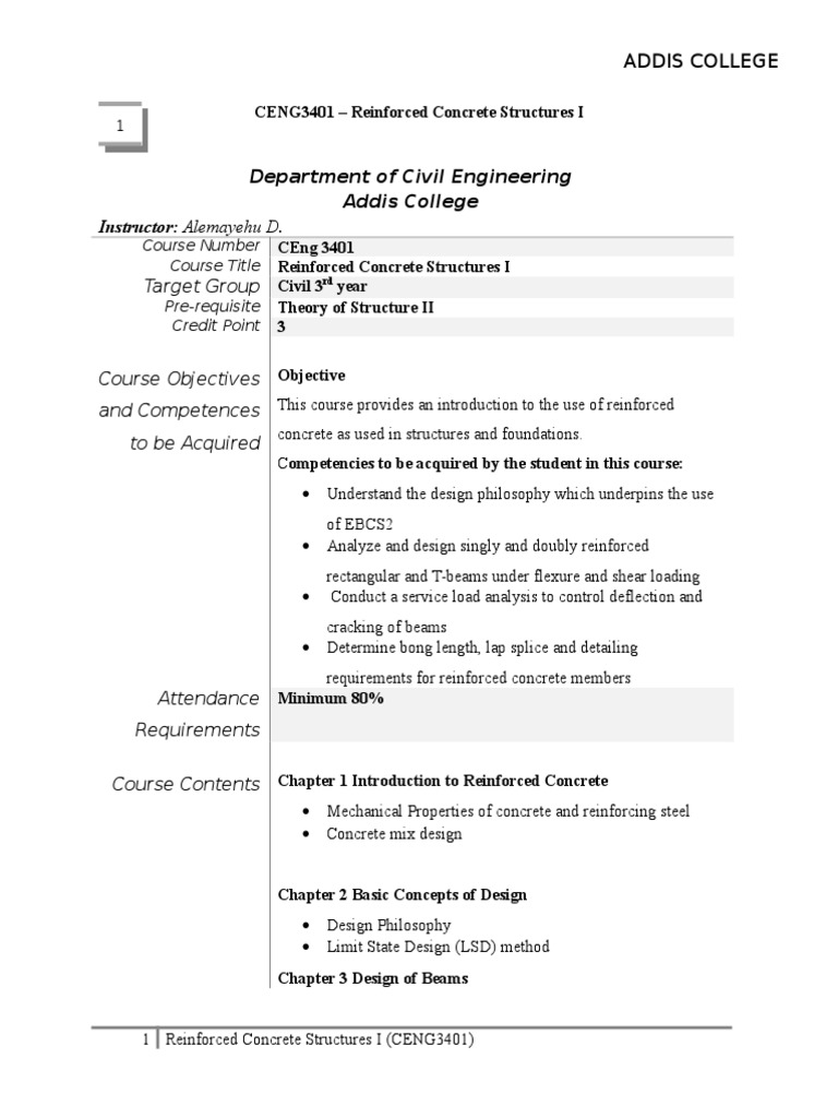 Reinforced Concrete Structures Course | PDF