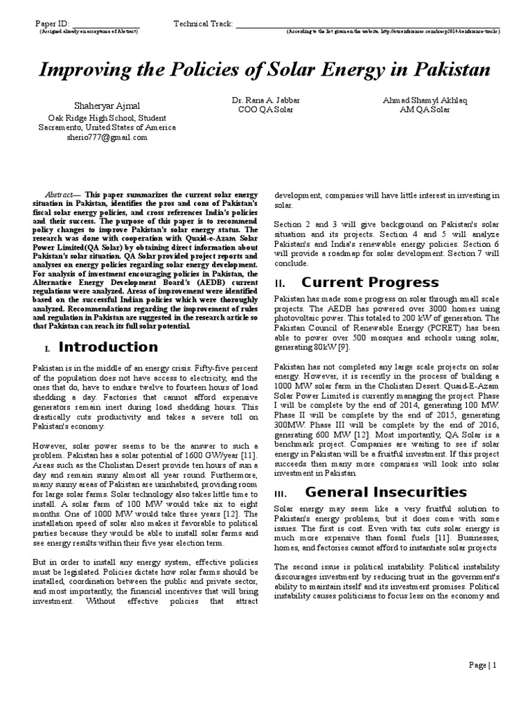 Enhancing Solar Energy Policies in Pakistan | PDF | Carbon Tax | Solar ...
