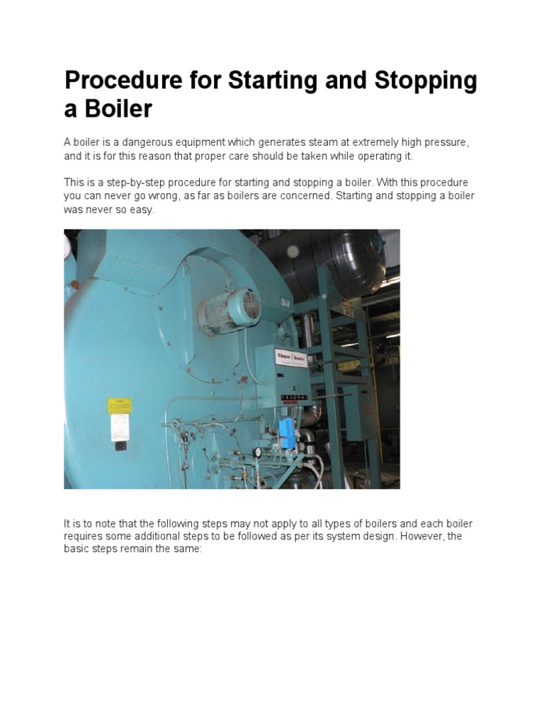 Procedure for Starting and Stopping a Boiler Boiler Gases