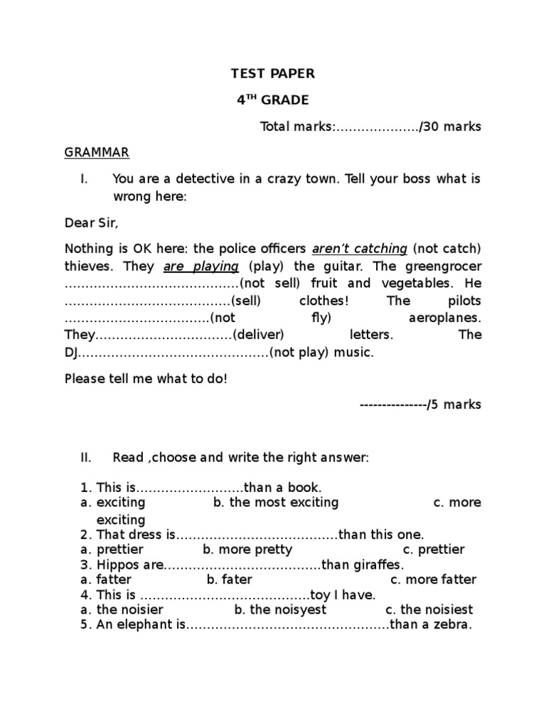4th Grade Grammar and Reading Test | PDF | Home & Garden