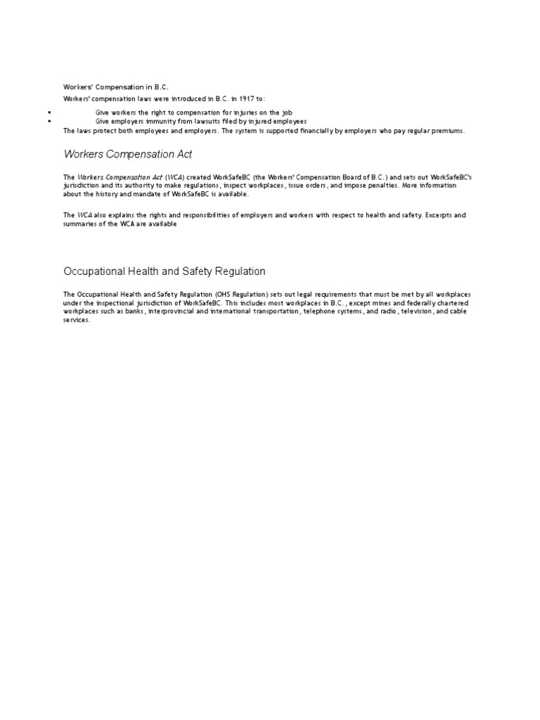 Workers Compensation Act Occupational Health and Safety Regulation PDF