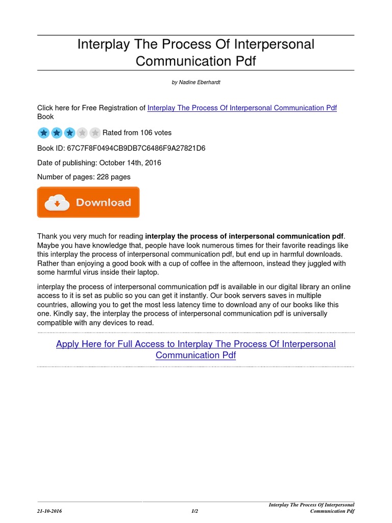 Interplay Interpersonal Communication PDF PDF Portable Document