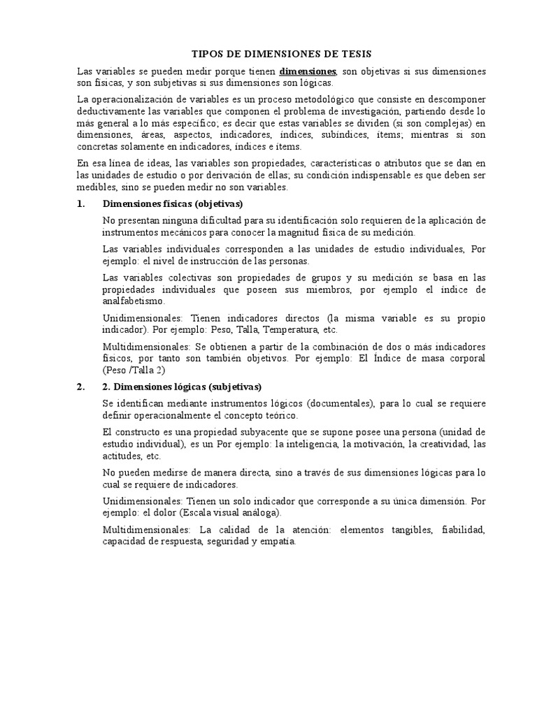 Tipos de Dimensiones de Tesis | PDF