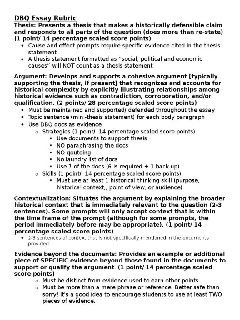 dbq project essay rubric