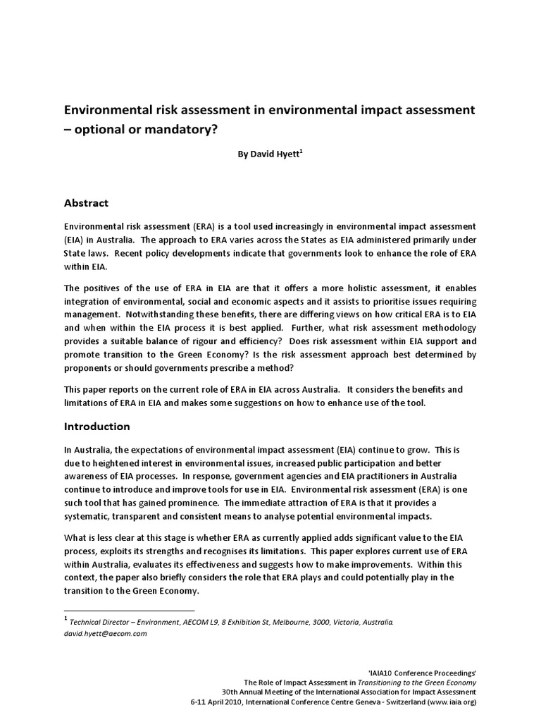 ERA in EIA | PDF | Environmental Impact Assessment | Risk Assessment